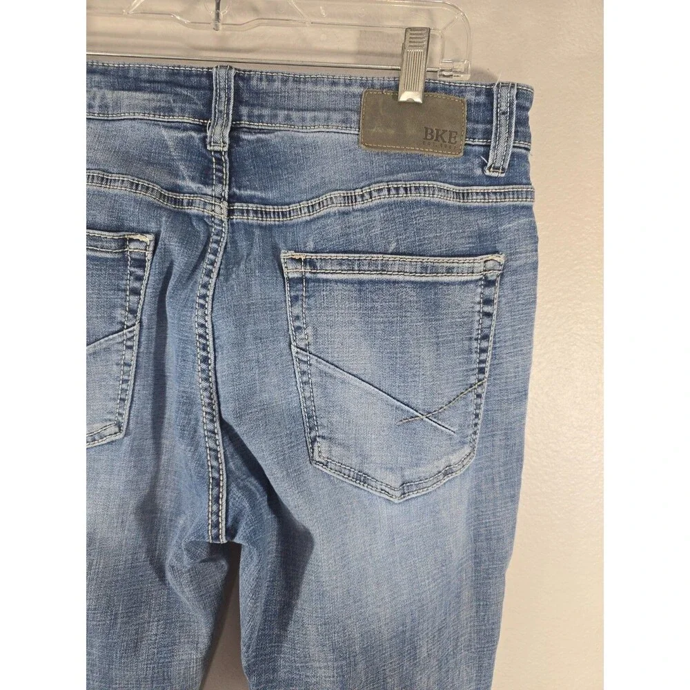 BKE Alec Mens Medium Wash Straight Leg Denim Jeans whiskered y2k 34x33 BO